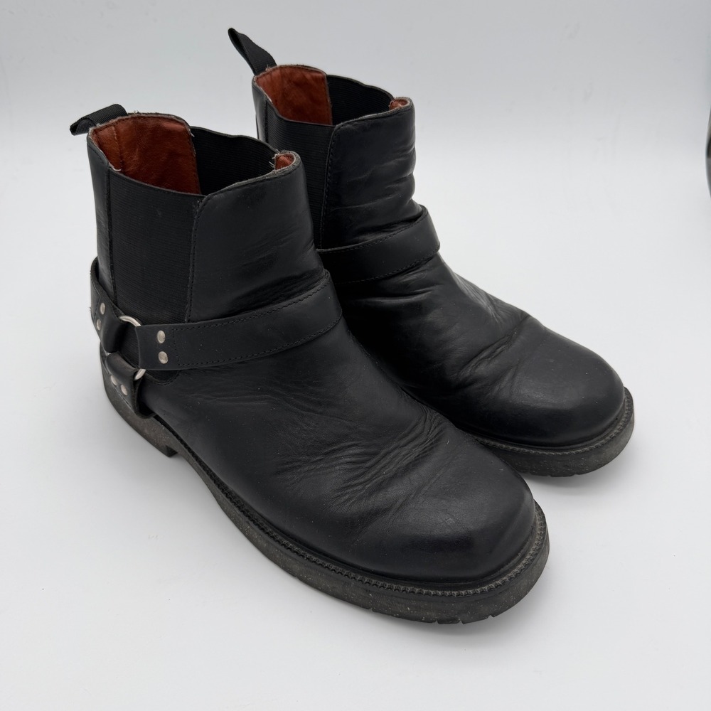 Wolverine Mens Black Leather Harness Ankle Boots Square Toe Biker W04205 Size 12